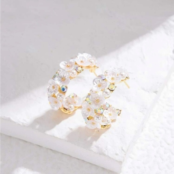 Jewelry - Floral Embellished Hoop Earrings